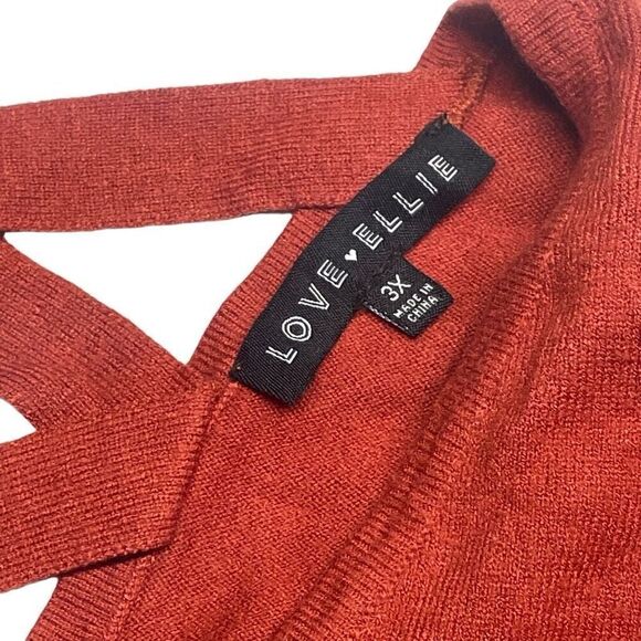 Love Ellie Autumn Orange Strappy Back V-Neck Sweater - 3X - Picture 3 of 6